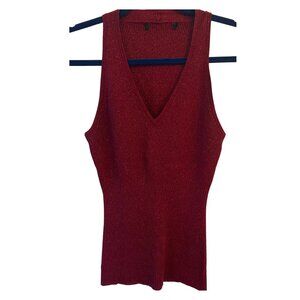 Ladies Red Sleeveless V-Neck Top